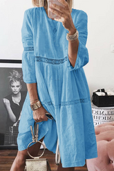 Vestidos con falda pastel, cuello redondo y abertura lateral lisa